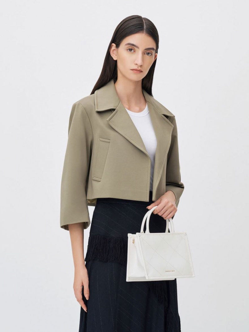 Geanta Tote Charles & Keith Celia Matlasat Double Handle Albi | 643CSONRK