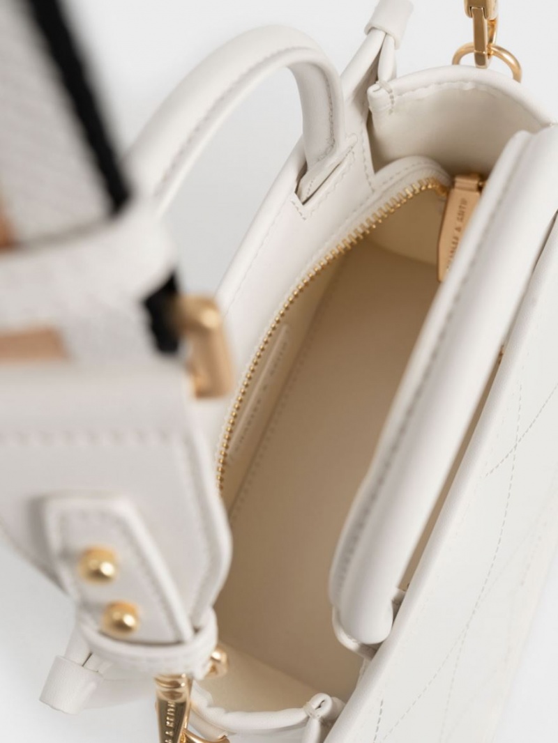 Geanta Tote Charles & Keith Celia Matlasat Double Handle Albi | 643CSONRK