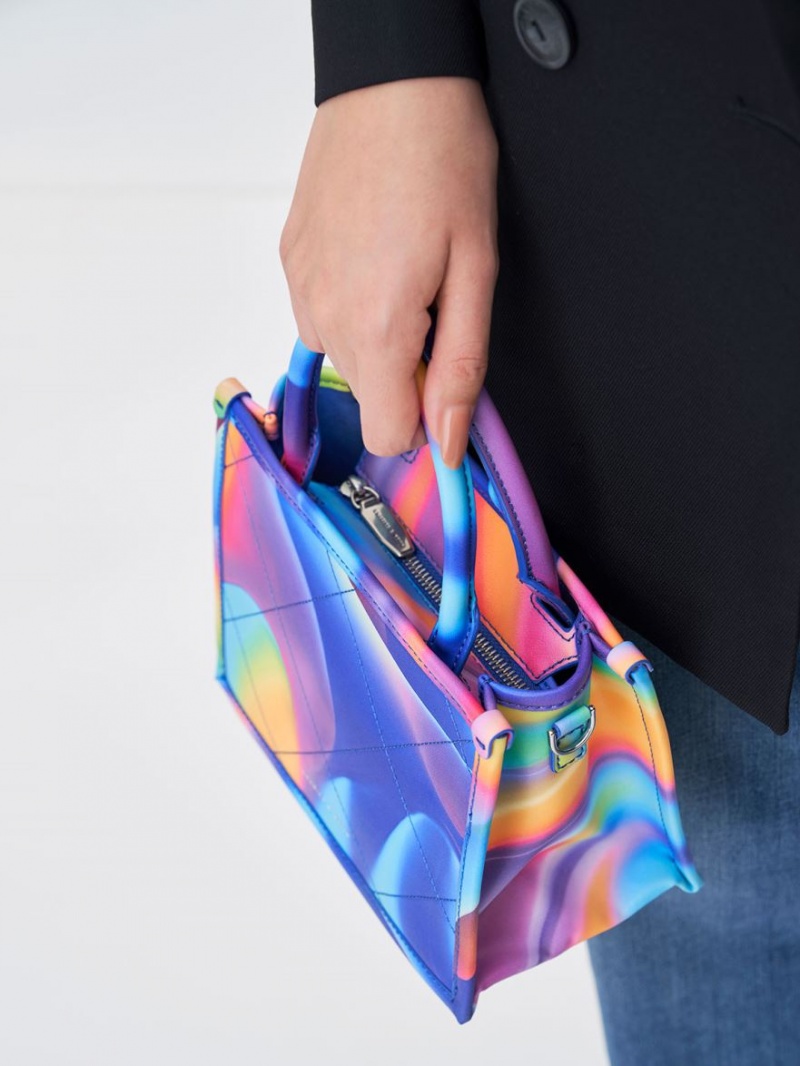 Geanta Tote Charles & Keith Celia Matlasat Double Handle Colorati | 904ANXYMJ