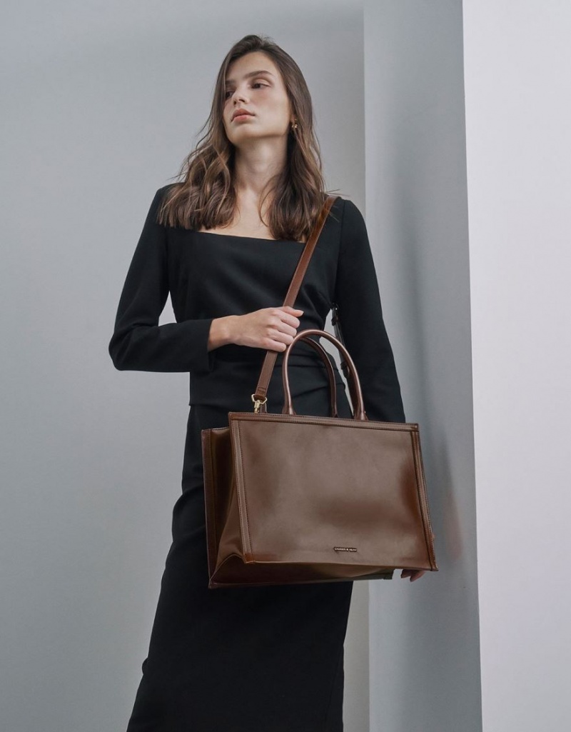 Geanta Tote Charles & Keith Charlot Maro Inchis | 769OXQRAE
