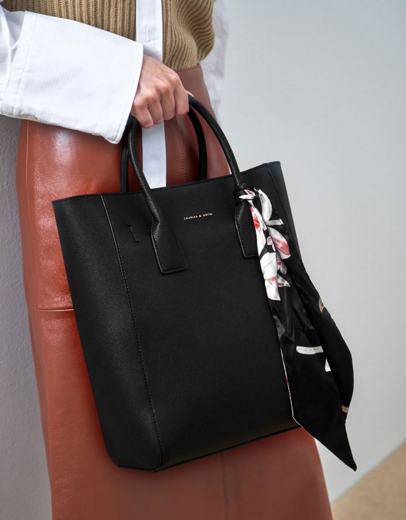 Geanta Tote Charles & Keith Chiffon Scarf Negrii | 672DMEZOL