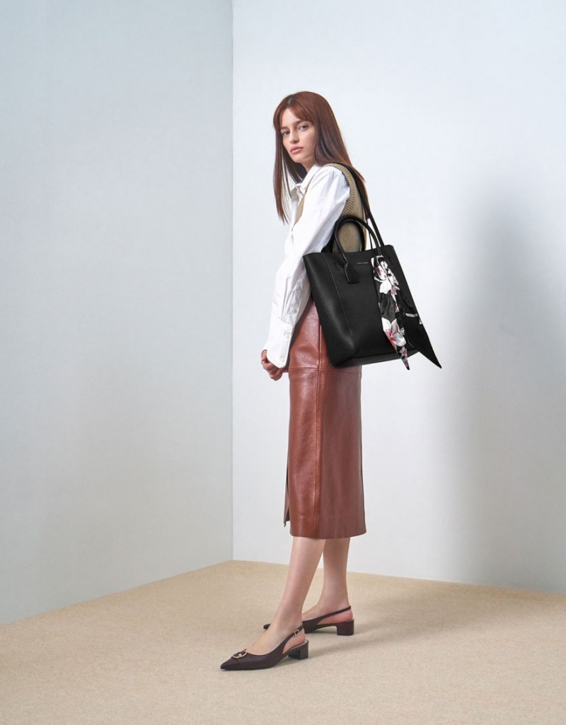 Geanta Tote Charles & Keith Chiffon Scarf Negrii | 672DMEZOL