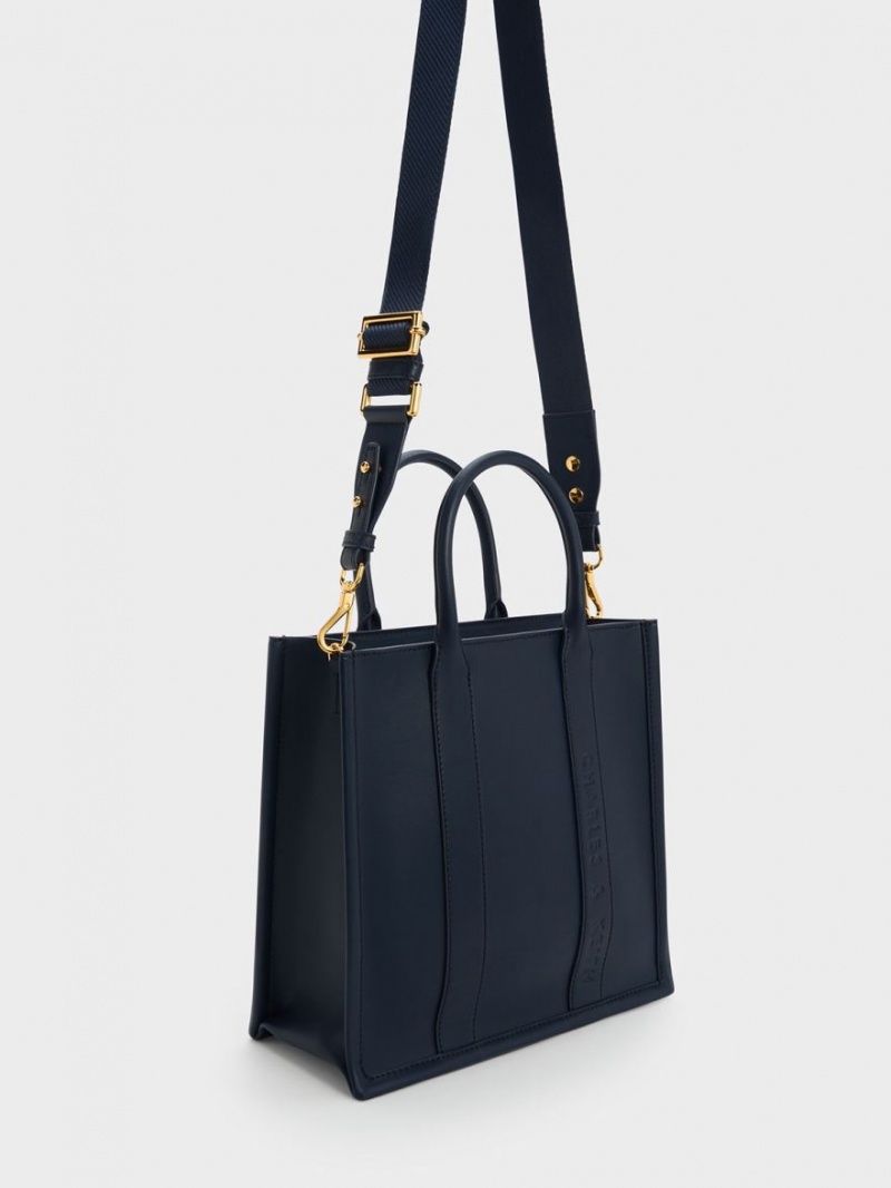 Geanta Tote Charles & Keith Clover Trapeze Bleumarin | 961IFQVNK