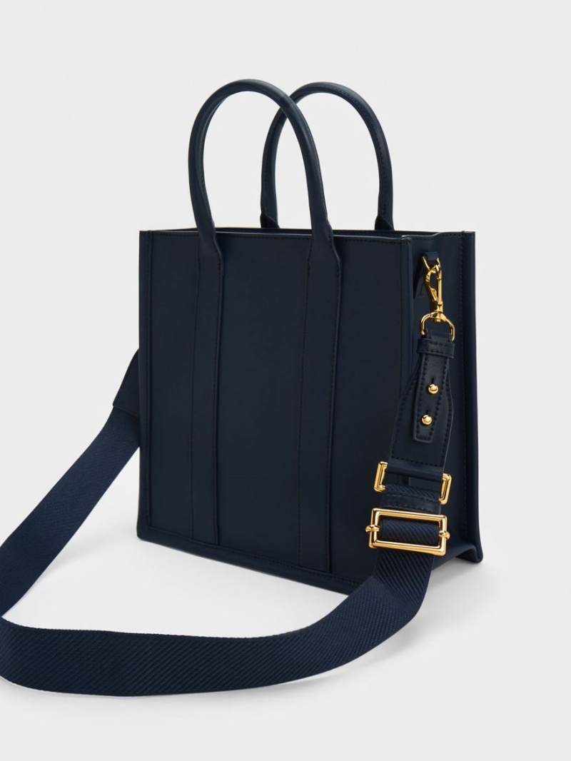 Geanta Tote Charles & Keith Clover Trapeze Bleumarin | 961IFQVNK