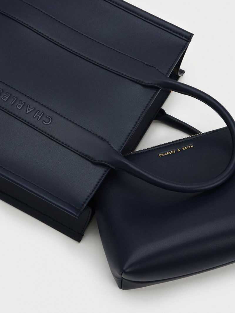 Geanta Tote Charles & Keith Clover Trapeze Bleumarin | 961IFQVNK