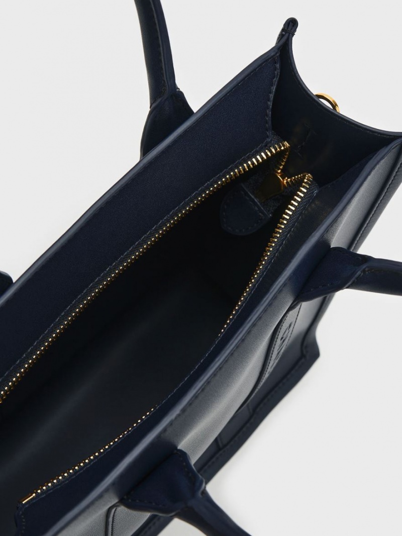 Geanta Tote Charles & Keith Clover Trapeze Bleumarin | 961IFQVNK
