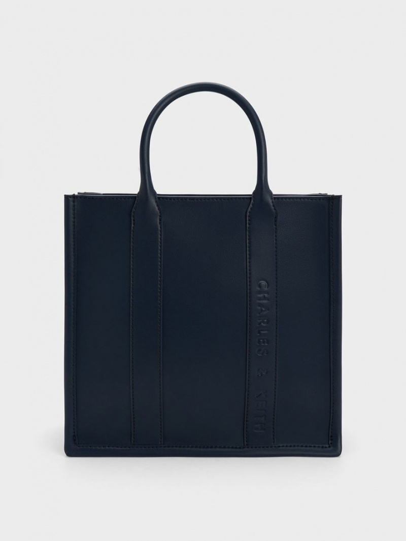 Geanta Tote Charles & Keith Clover Trapeze Bleumarin | 961IFQVNK