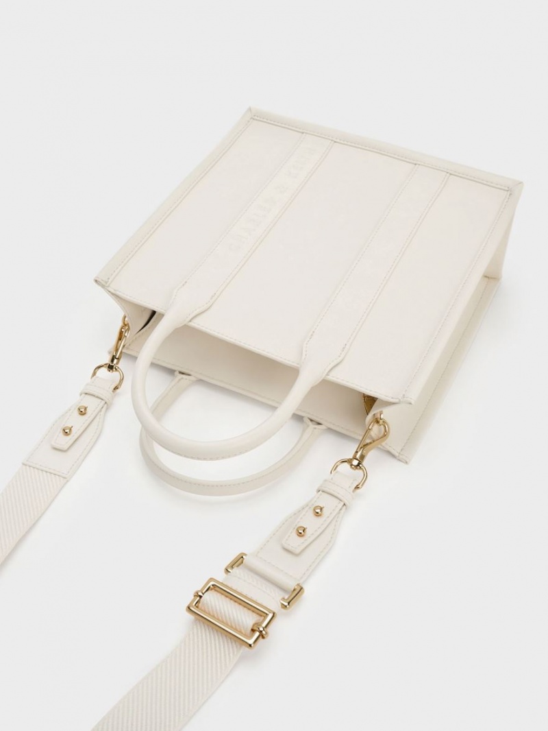Geanta Tote Charles & Keith Clover Trapeze Albi | 901QHLWES