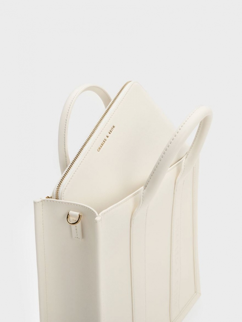 Geanta Tote Charles & Keith Clover Trapeze Albi | 901QHLWES