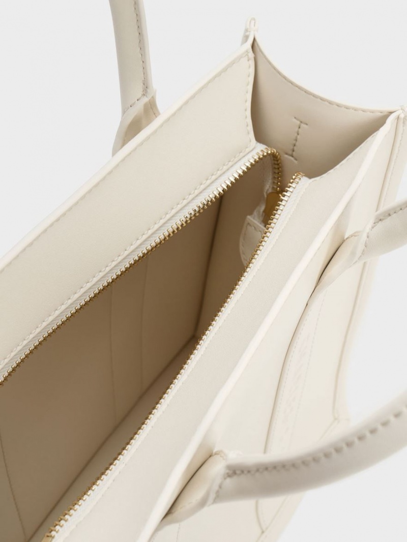 Geanta Tote Charles & Keith Clover Trapeze Albi | 901QHLWES
