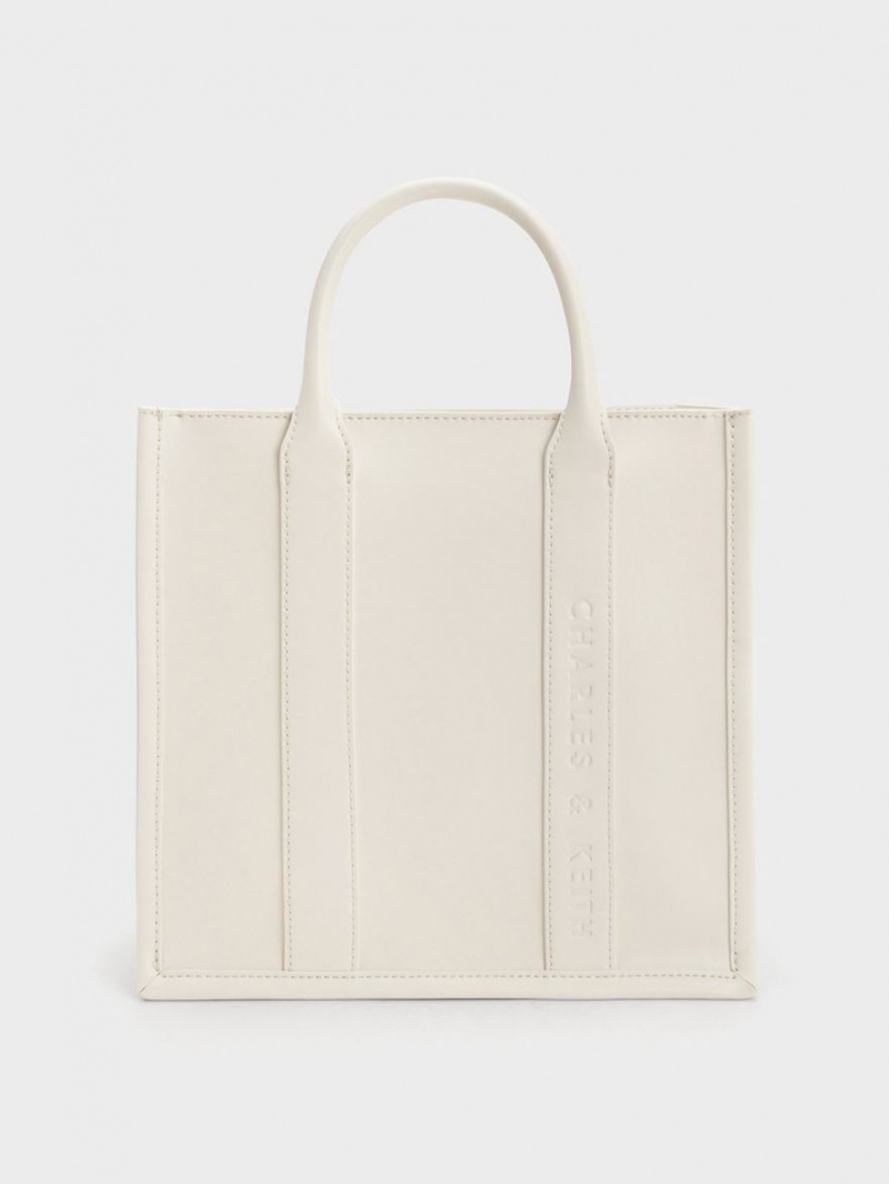Geanta Tote Charles & Keith Clover Trapeze Albi | 901QHLWES