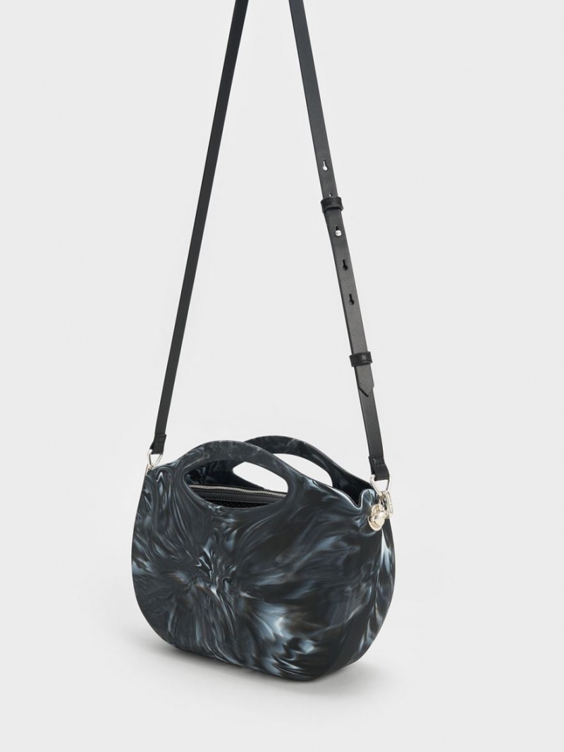 Geanta Tote Charles & Keith Cocoon Curved Handle Printed Negrii | 819LZJNEA