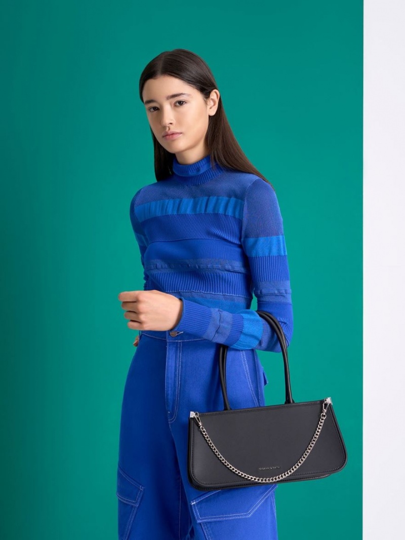 Geanta Tote Charles & Keith Curved Handle Geometric Negrii | 845FPJHLW