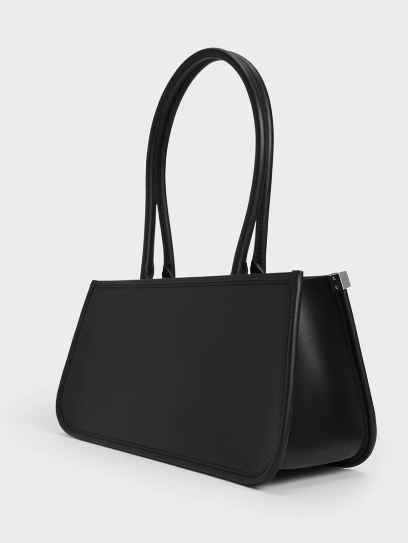 Geanta Tote Charles & Keith Curved Handle Geometric Negrii | 845FPJHLW