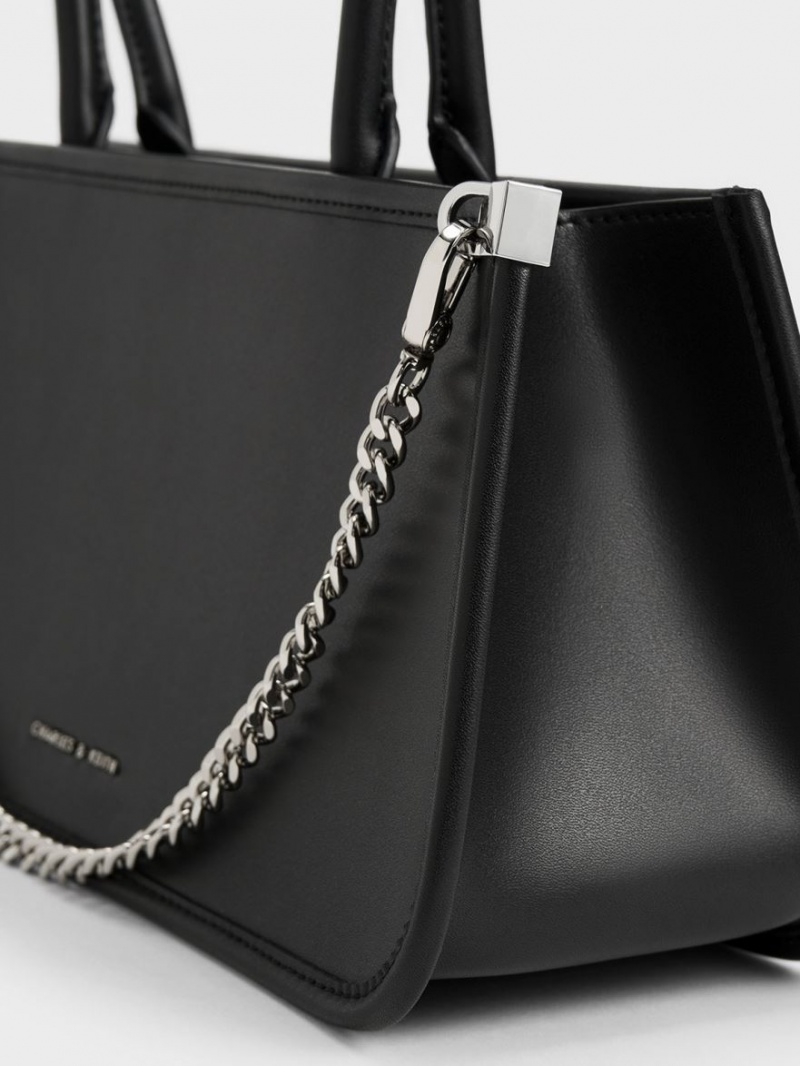 Geanta Tote Charles & Keith Curved Handle Geometric Negrii | 845FPJHLW