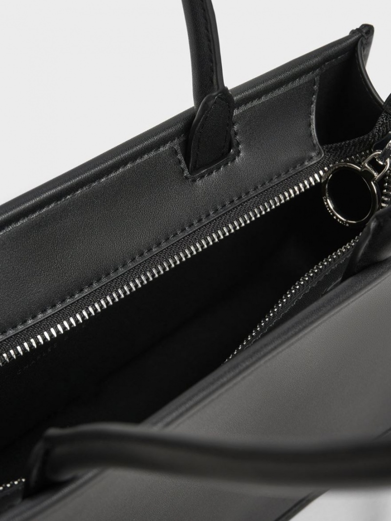 Geanta Tote Charles & Keith Curved Handle Geometric Negrii | 845FPJHLW