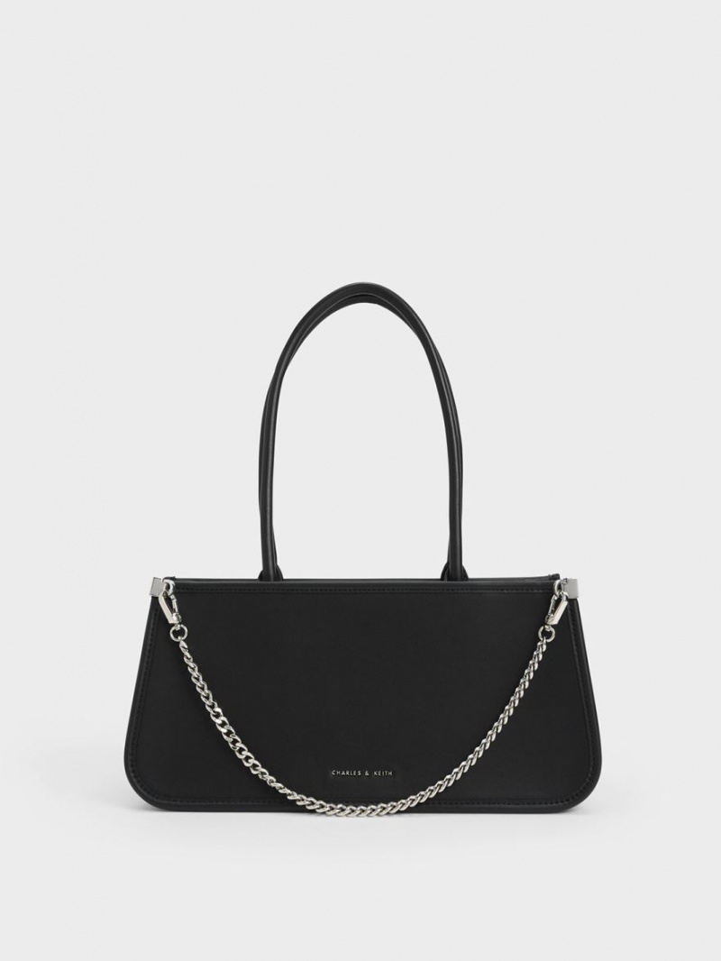 Geanta Tote Charles & Keith Curved Handle Geometric Negrii | 845FPJHLW