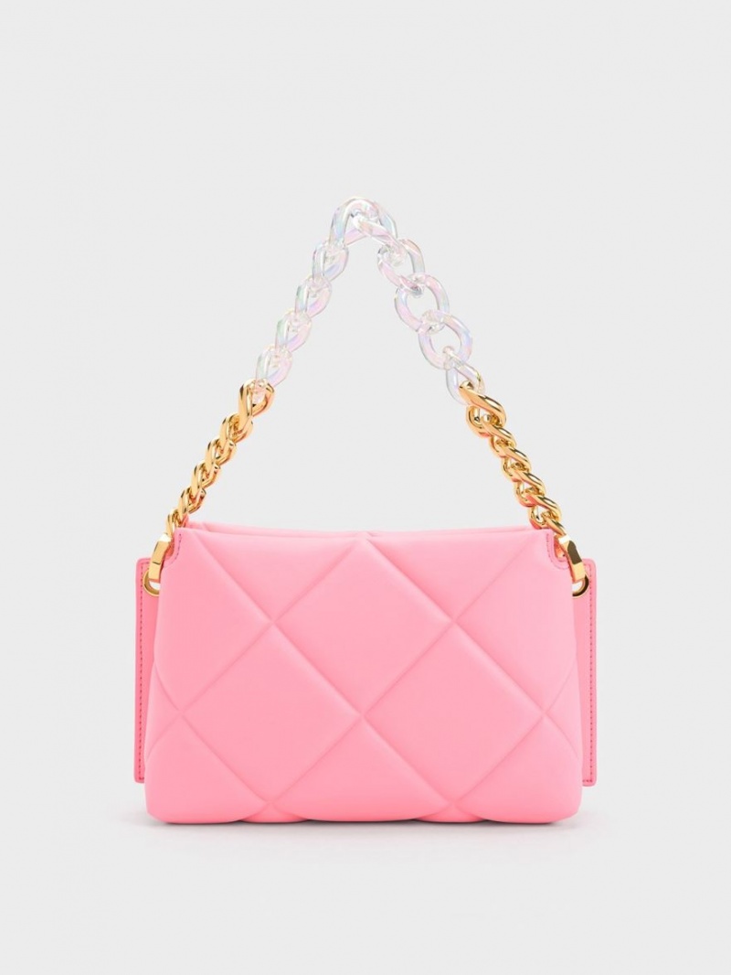 Geanta Tote Charles & Keith Danika Grosolan Chain Căptușită Roz | 849OGSYQM