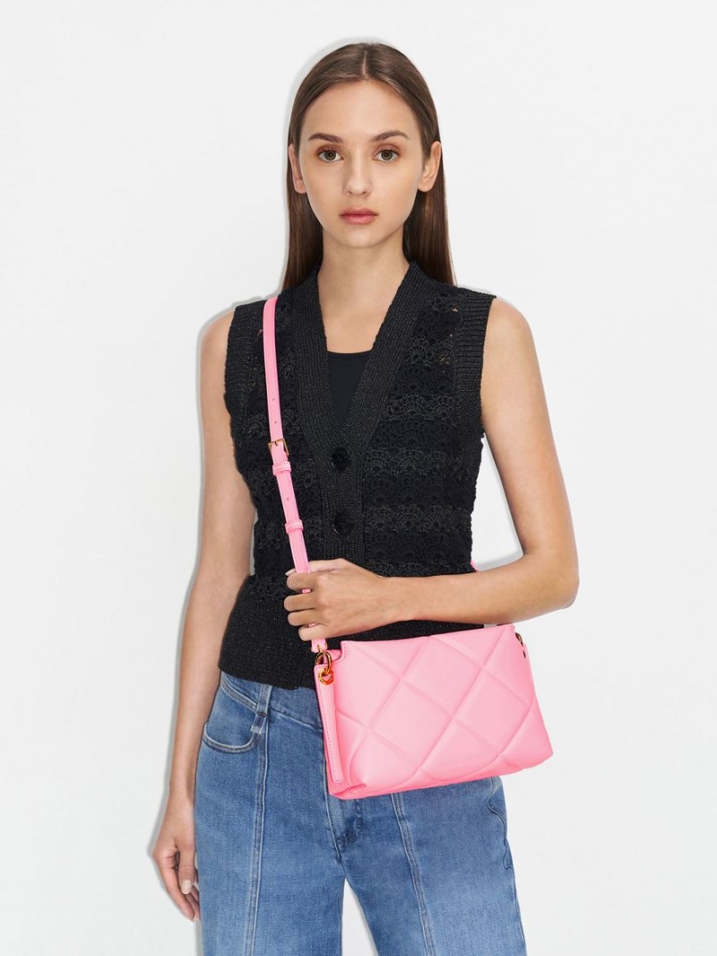 Geanta Tote Charles & Keith Danika Grosolan Chain Căptușită Roz | 849OGSYQM