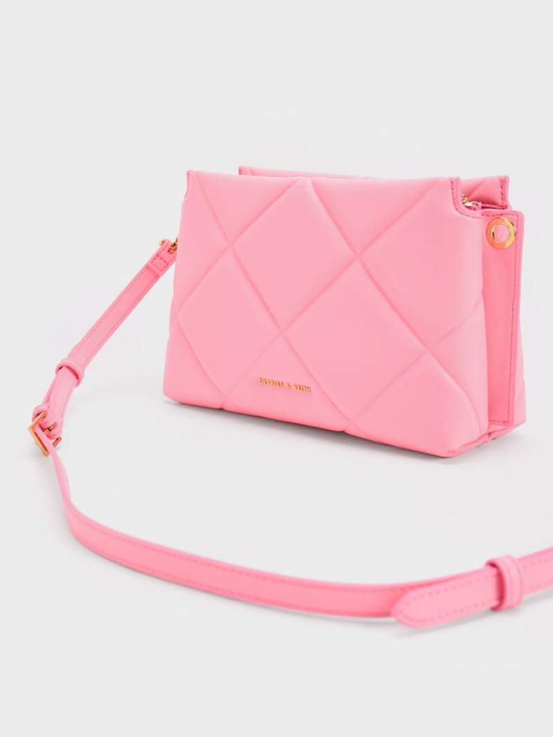 Geanta Tote Charles & Keith Danika Grosolan Chain Căptușită Roz | 849OGSYQM