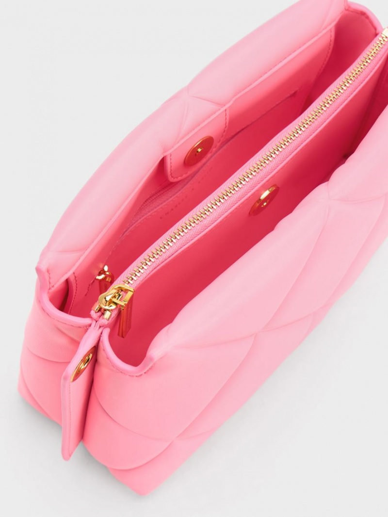 Geanta Tote Charles & Keith Danika Grosolan Chain Căptușită Roz | 849OGSYQM