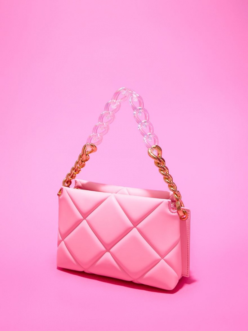 Geanta Tote Charles & Keith Danika Grosolan Chain Căptușită Roz | 849OGSYQM