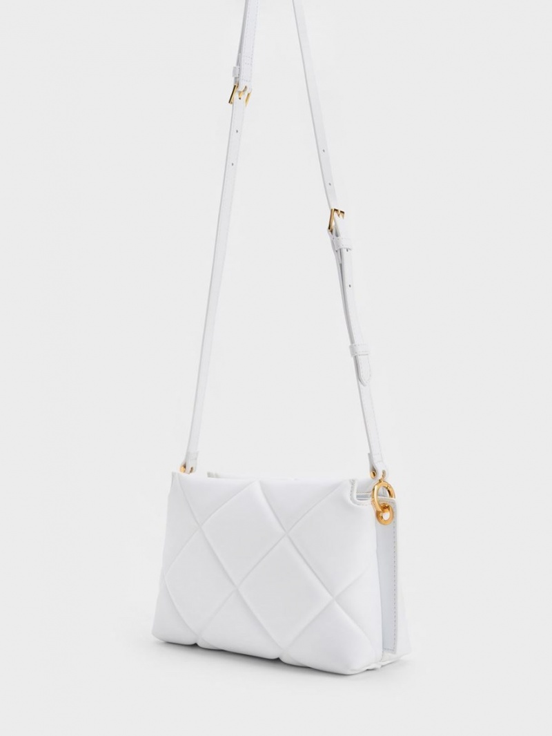 Geanta Tote Charles & Keith Danika Grosolan Chain Căptușită Albi | 694JXZGLV
