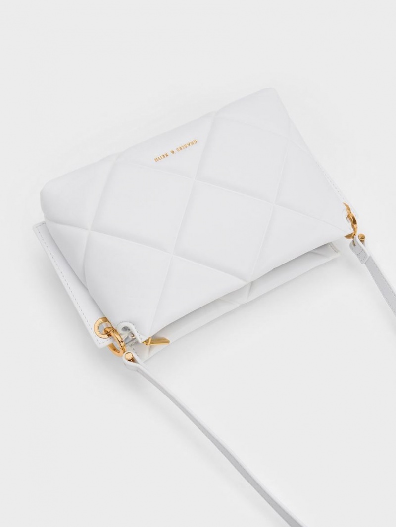Geanta Tote Charles & Keith Danika Grosolan Chain Căptușită Albi | 694JXZGLV
