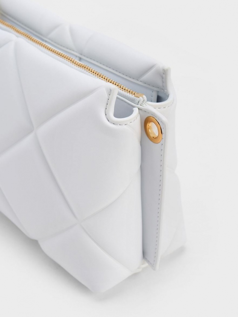 Geanta Tote Charles & Keith Danika Grosolan Chain Căptușită Albi | 694JXZGLV