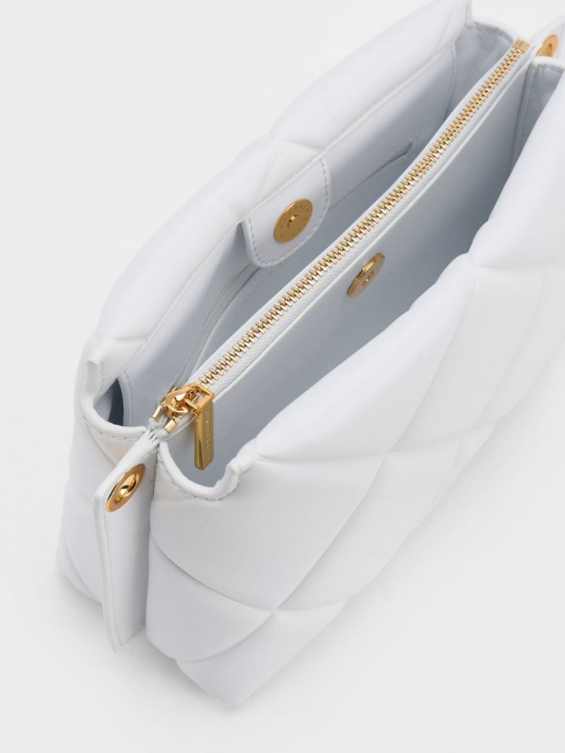 Geanta Tote Charles & Keith Danika Grosolan Chain Căptușită Albi | 694JXZGLV