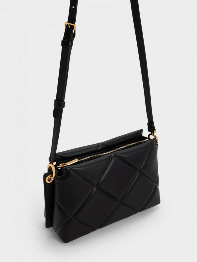 Geanta Tote Charles & Keith Danika Grosolan Chain Căptușită Negrii | 189LOWHBD
