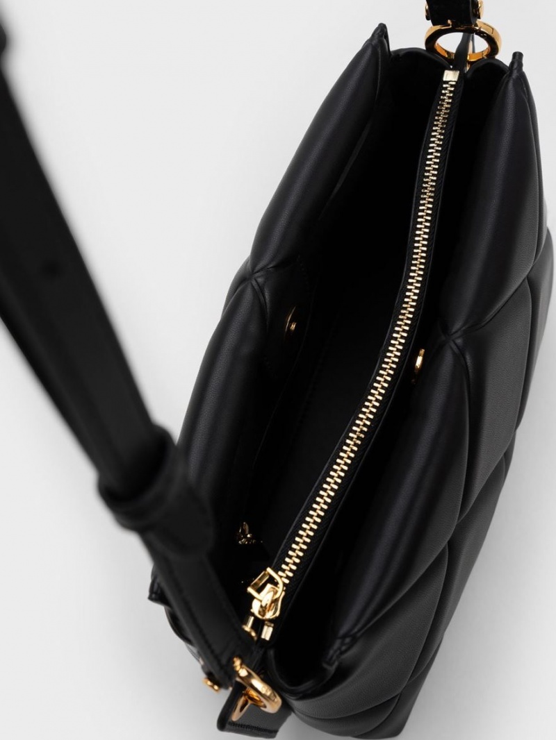 Geanta Tote Charles & Keith Danika Grosolan Chain Căptușită Negrii | 189LOWHBD