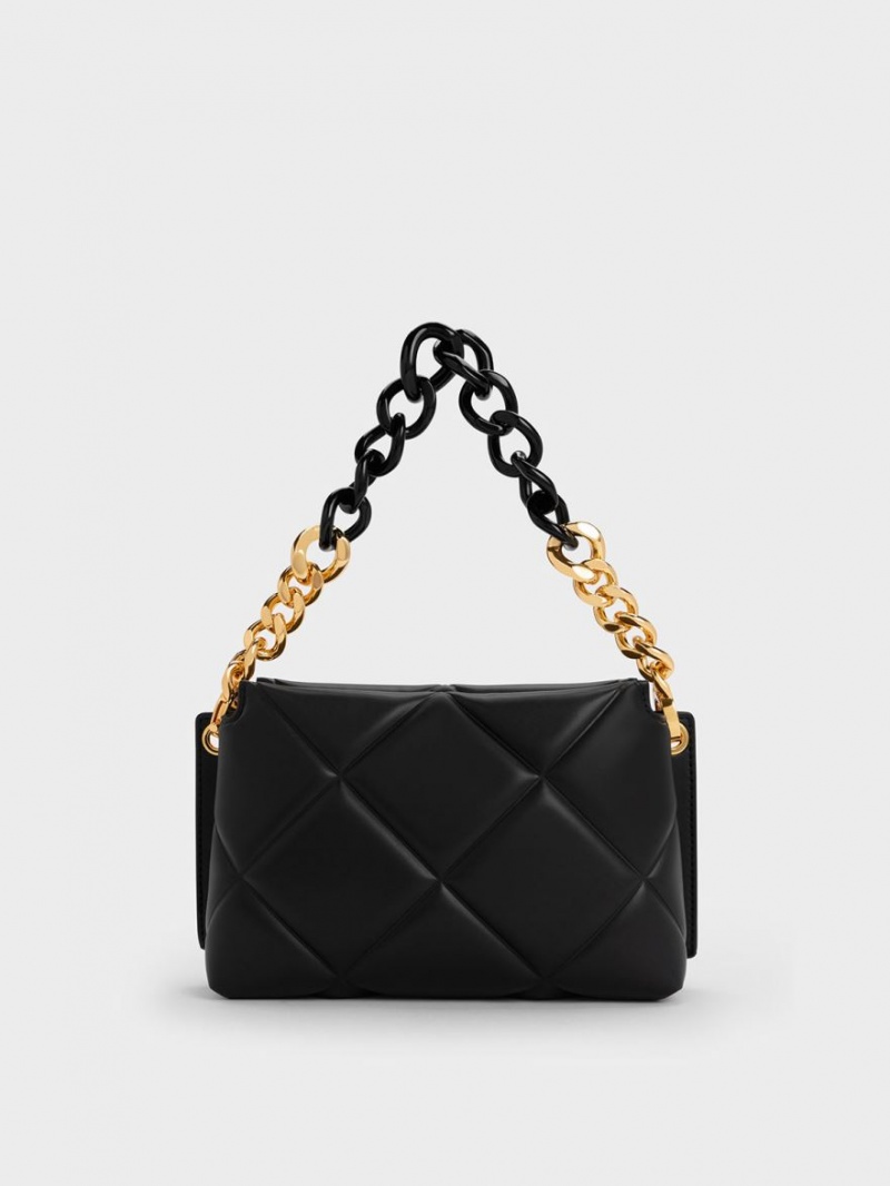 Geanta Tote Charles & Keith Danika Grosolan Chain Căptușită Negrii | 189LOWHBD