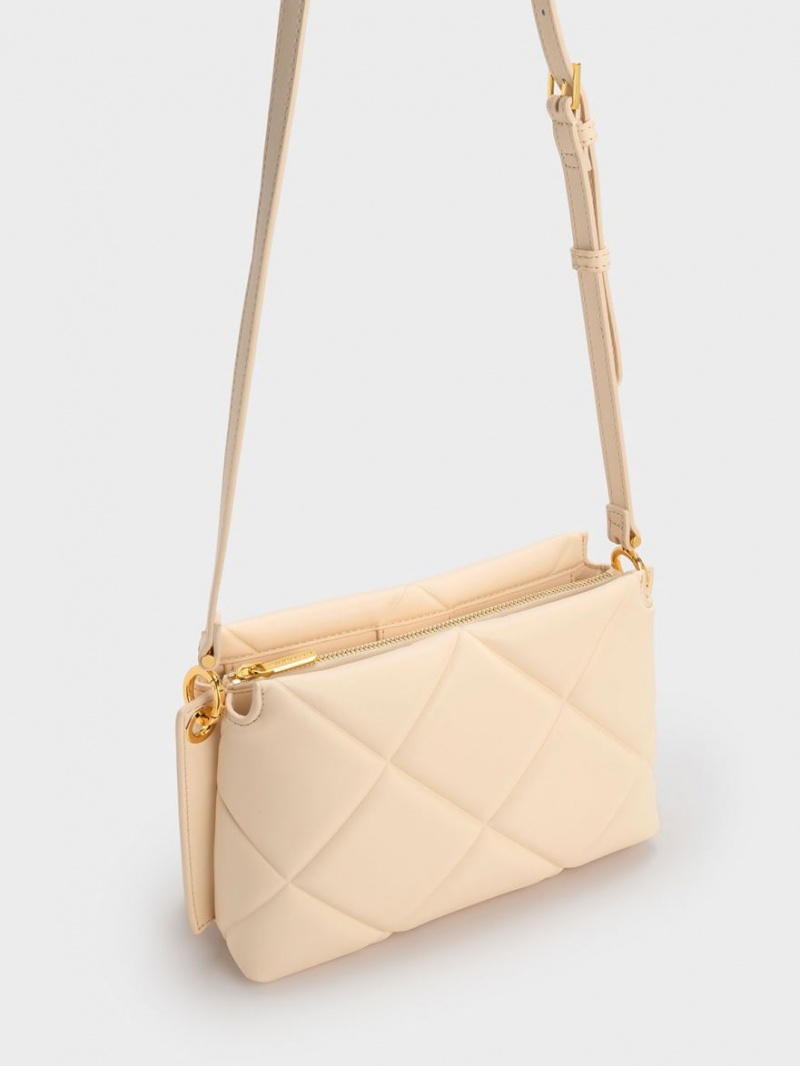 Geanta Tote Charles & Keith Danika Grosolan Chain Căptușită Bej | 083INFJUS
