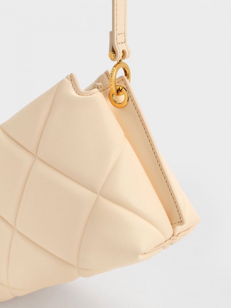 Geanta Tote Charles & Keith Danika Grosolan Chain Căptușită Bej | 083INFJUS