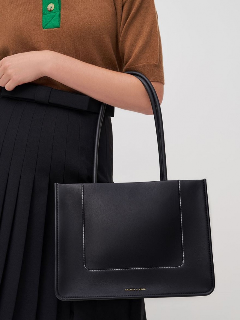 Geanta Tote Charles & Keith Daylla Large Negrii | 761ZJYINF