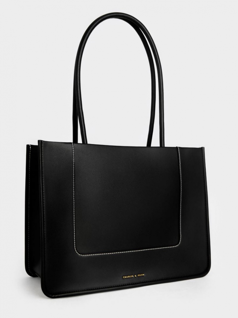 Geanta Tote Charles & Keith Daylla Large Negrii | 761ZJYINF