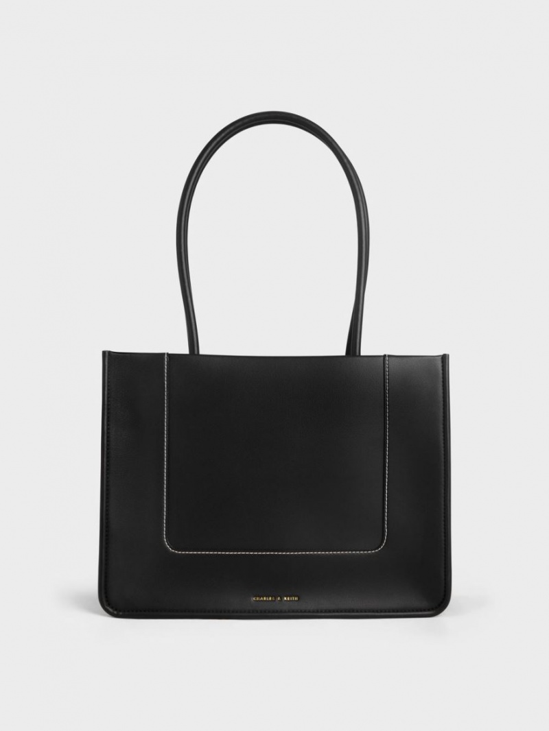 Geanta Tote Charles & Keith Daylla Large Negrii | 761ZJYINF