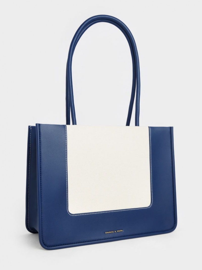 Geanta Tote Charles & Keith Daylla Large Panza Bleumarin | 831ISRGEL