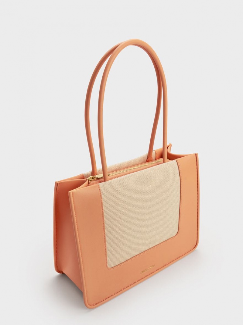 Geanta Tote Charles & Keith Daylla Panza Portocalii | 615MIPJWO