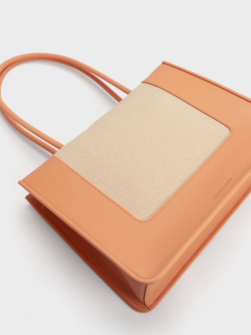 Geanta Tote Charles & Keith Daylla Panza Portocalii | 615MIPJWO