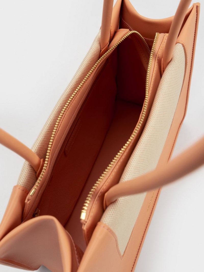 Geanta Tote Charles & Keith Daylla Panza Portocalii | 615MIPJWO