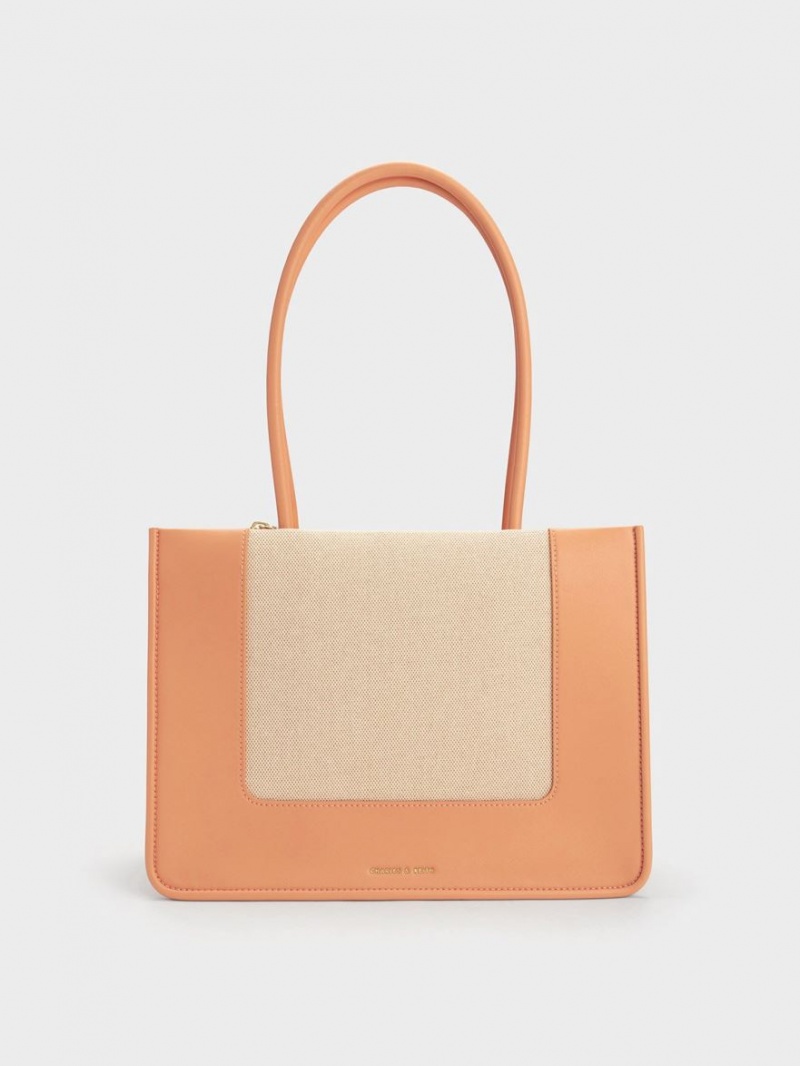 Geanta Tote Charles & Keith Daylla Panza Portocalii | 615MIPJWO