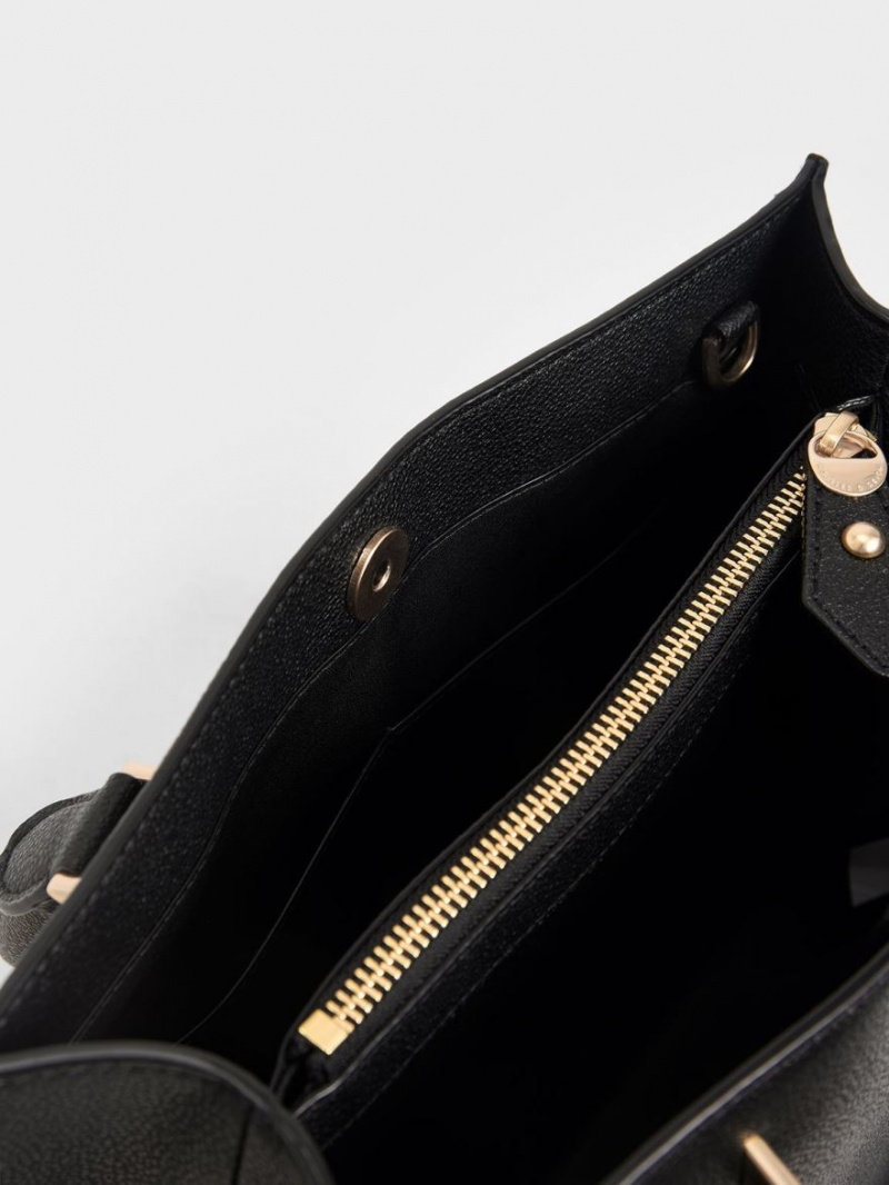 Geanta Tote Charles & Keith Double Handle Front Zip Negrii | 015BXVODK