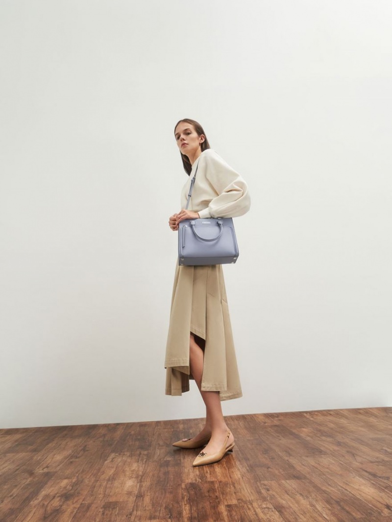Geanta Tote Charles & Keith Double Handle Front Zip Albastri Deschis | 613PNGQZA