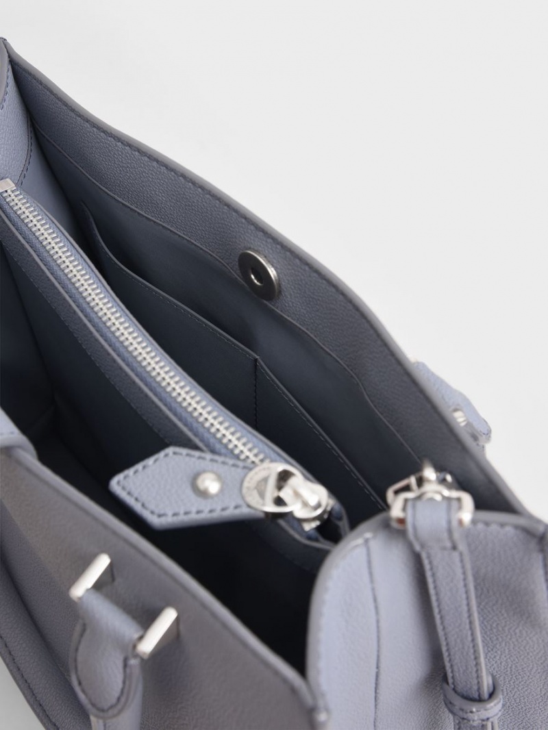 Geanta Tote Charles & Keith Double Handle Front Zip Albastri Deschis | 613PNGQZA