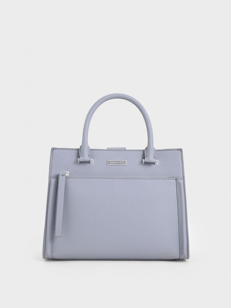 Geanta Tote Charles & Keith Double Handle Front Zip Albastri Deschis | 613PNGQZA