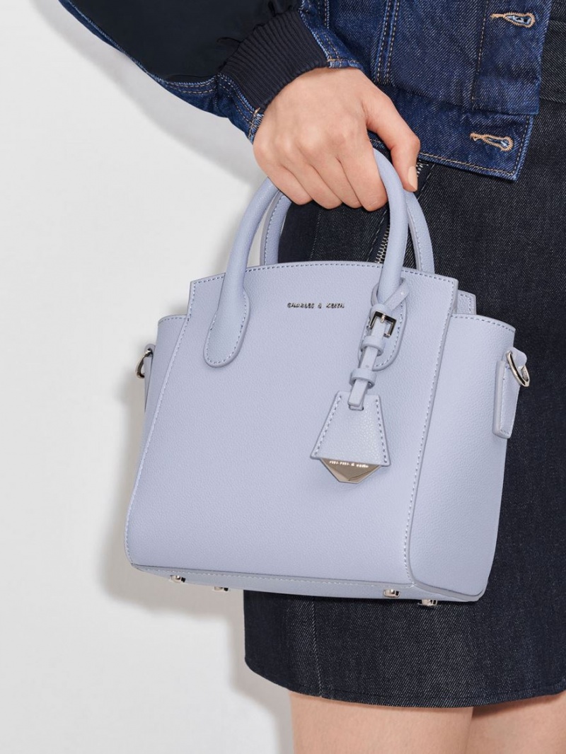 Geanta Tote Charles & Keith Double Handle Trapeze Albastri Deschis | 168TXHGQJ