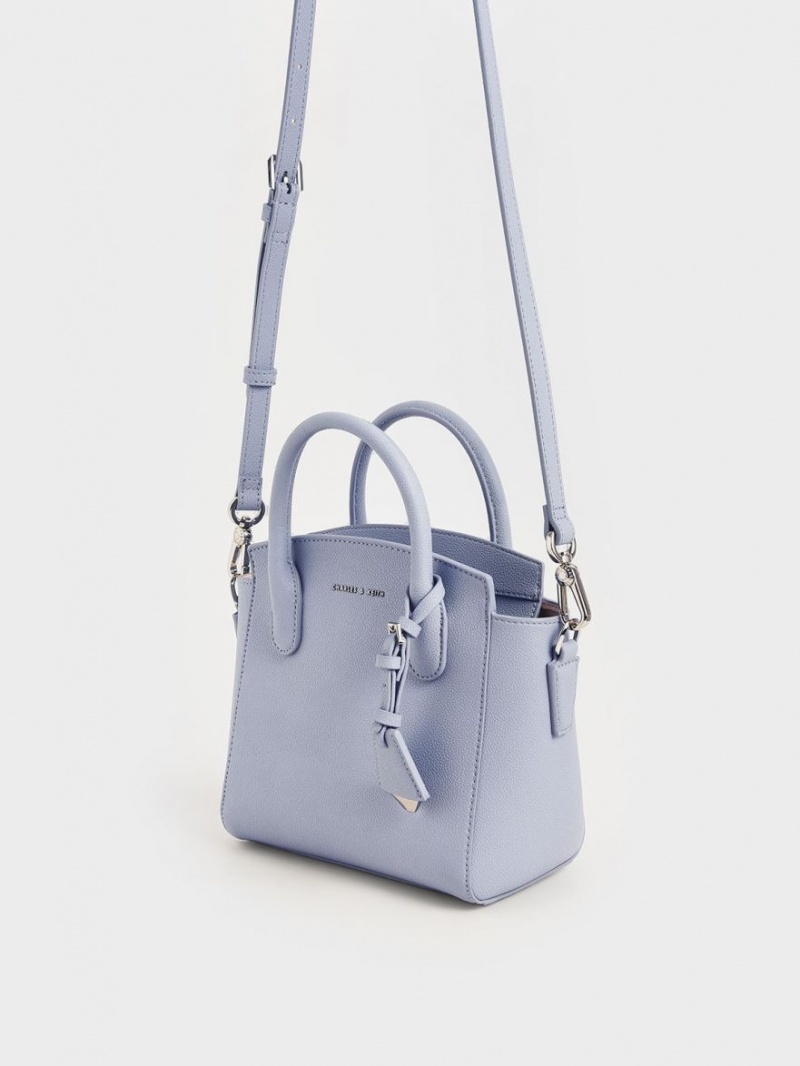 Geanta Tote Charles & Keith Double Handle Trapeze Albastri Deschis | 168TXHGQJ