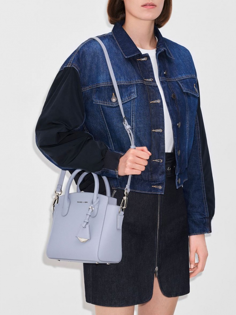 Geanta Tote Charles & Keith Double Handle Trapeze Albastri Deschis | 168TXHGQJ